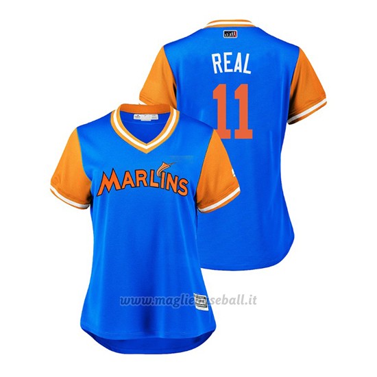 Maglia Baseball Donna Miami Marlins J.t. Realmuto 2018 Llws Players Weekend Real Light TOrnto Blue Jays